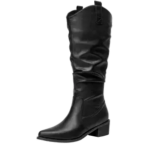 GUDIANFENGDU Высокие сапоги на каблуке 5 см женские - черные (с флисовой подкладкой), цвет Black (Fleece-Lined)