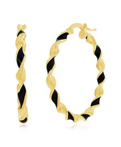 Позолоченные серьги-кольца из стерлингового серебра с эмалью, 30 мм Simona, black