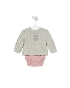 Боди для малыша с однотонной трикотажной футболкой и принтом Tous, серый