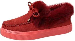 HuayoRong Женские замшевые тапочки с бантом на платформе, зимние уютные теплые с плюшевым воротником, мокасины с эффектом памяти для дома и улицы, меховые ботильоны Вэнди