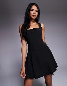 Мини-платье Brave Soul с квадратным вырезом и бантом, черное