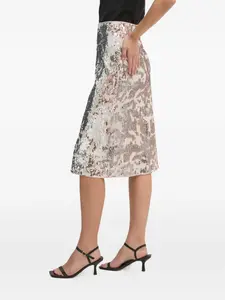 Миди-юбка, украшенная пайетками Oui, бежевый