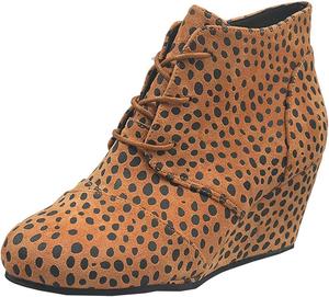 Женские ботильоны Uniquelly на танкетке с высоким каблуком, шнуровкой, круглым носком, винтажные, удобные зимние ботинки, Leopard Print