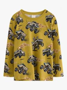 Детская хлопковая футболка с длинным рукавом и принтом грузовика Lindex, Dusty Lime Green