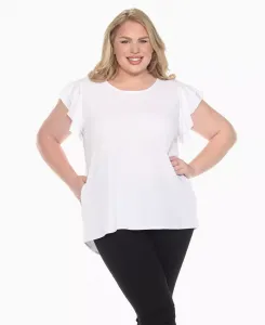 Однотонный топ больших размеров с оборками на рукавах White Mark, белый