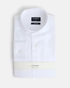 Мужская рубашка легкая глажка двойной манжет Silbon, белый