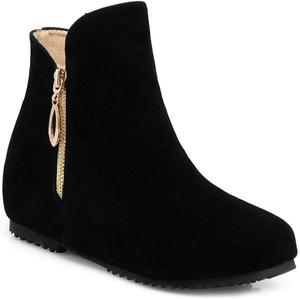 Женские замшевые ботильоны VOKLIN с круглыми носками, элегантной застежкой-молнией, скрытым низким клиновидным каблуком и короткой длиной для повседневной ходьбы, Black-Fur Lined