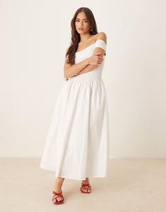 Платье-миди с вырезом-бардо Nobody's Child белого цвета