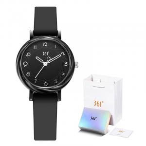 361° Часы женские с кварцевым механизмом и силиконовым ремешком, черный циферблат