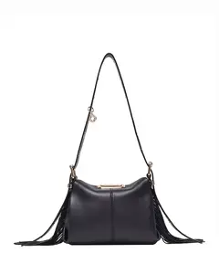 Миниатюрная сумка через плечо Miss M из черной кожи с бахромой Maje, черный