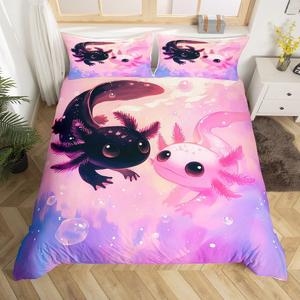 Erosebridal Комплект постельного белья Cute Axolotl с розовым градиентом, саламандровый принт, морская тематика, Purple Pink Black