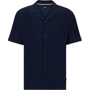 Хлопковая рубашка с коротким рукавом HUGO BOSS, темно-синяя