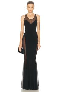 Платье-русалка с низкой спинкой Racer Fishtail Norma Kamali, Black & Black Mesh