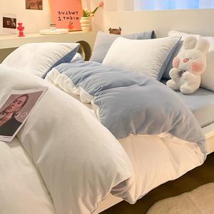 Yalu Пододеяльник 150x200 см из молочного велюра, утепленный флисом, цвет Milk White + Baby Blue