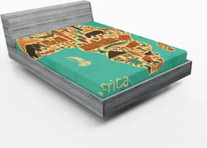 Простыня на резинке ABAKUHAUS Africa, карта саванны, народная культура, традиционные бохо-иконки, 180 x 200 см, цвет: светло-желтый Siena Abakuhaus