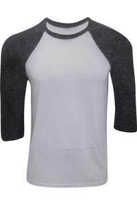 Мужская бейсбольная футболка с рукавом 3/4 из холста BELLA + CANVAS, цвет white/charcoal triblend