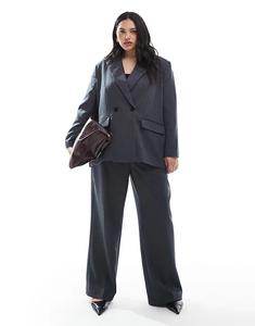 Широкие брюки-клеш Vero Moda Curve из комплекта одежды с узором «ёлочка» тёмно-серого меланжа