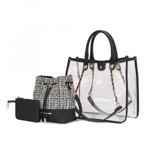 Сумка Diva PVC с твидовой ведерком и маленьким клатчем от Mia K MKF, черный