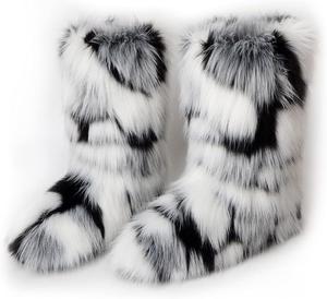 ZOSCGJMY женские сапоги из искусственного меха, пушистые, с округлым носком, замшевые, зимние снежные сапоги, на плоской подошве, Mehrfarbig 10