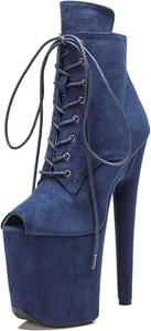 Женские экзотические ботильоны для пол-дэнс WUXIN H&P, на высокой платформе, с высоким каблуком 8 дюймов, на шнуровке, Blue