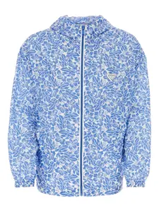 Куртка с капюшоном и цветочным принтом Prada, синий