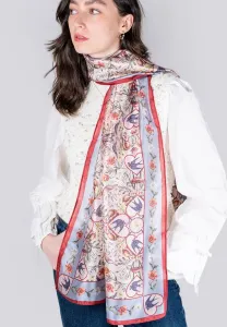 Фольклорный шарф с изображением лисы Fable England, Dusky Blue Rose