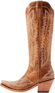 Женские сапоги с толстым каблуком, высоким голенищем и широким берцом с боковой молнией, джинсовые, в западном стиле Generic, Brown