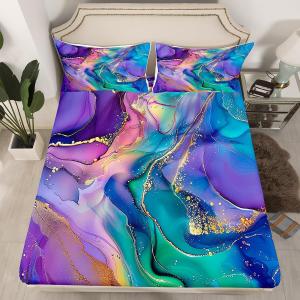 Erosebridal Комплект постельного белья Navy Blue Marble Watercolor Aesthetic с абстрактным мраморным узором и золотым металлическим покрытием, Navy Blue