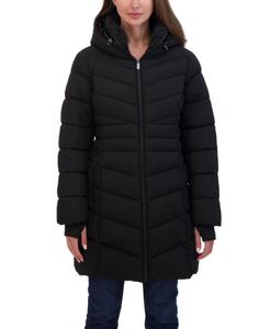 Женская укороченная куртка-пуховик с капюшоном (3/4) из эластичной ткани Sebby Collection, Black