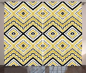 Штора ABAKUHAUS в этническом деревенском стиле с шевронным узором, тесьма для спальни, присборенная, с петлями и крючками, 280 x 175 см, желто-черно-белый Abakuhaus
