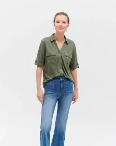 Женская рубашка с передними карманами из 100% льна Caroll, хаки