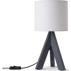 Настольная лампа BAJO CANVAS UNI COLOR E14 на деревянном трехногом основании, абажур из однотонного льна, Ø 17 см, высота 35 см Paco Home, черно-белый