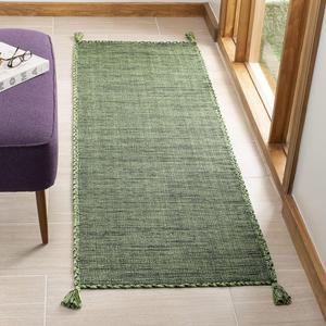 Ковер-дорожка SAFAVIEH, 69 x 183 см, Montauk Collection - Green & Black, ручной работы, плоское плетение хлопок, с кисточками по углам, идеально для помещений с высокой проходимостью в гостиной, спальне (MTK150Y)