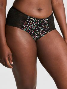 Непоказные нахальные трусики Pink, lace-trim pure black lights print