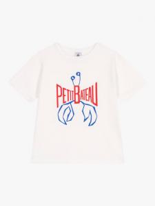 Детская хлопчатобумажная футболка с графическим логотипом Petit Bateau, цвет Marshmallow