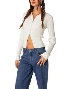 Вязаный кардиган на молнии Edikted Cora, слоновая кость/кремовый