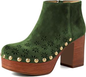 Женские уникальные ботильоны Miss Left с цветочным вырезом, круглым носком, платформой, на массивном высоком каблуке с заклепками, боковой молнией и удобной короткой посадкой, размер 4-16 US, Green