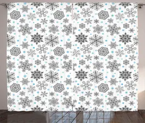 Штора ABAKUHAUS Снежинка в деревенском стиле, зимняя, кружевная, для спальни, присборенная, с петлями и крючками, 280 x 245 см, цвет: синий, черный, белый Abakuhaus