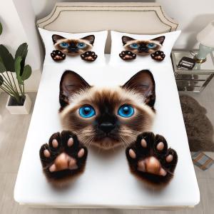 Erosebridal Детский комплект постельного белья Cute Cat с милыми котиками и голубыми глазами, Blue White Brown