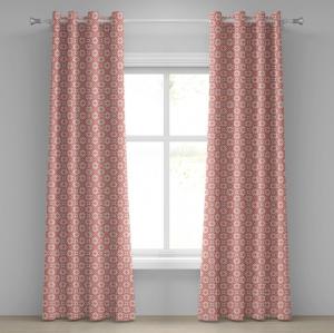 ABAKUHAUS Коралловая штора с люверсами, геометрический узор в стиле ар-деко со шнуровкой в ​​форме винтажных мотивов 30-х годов, декоративные 2-панельные оконные шторы, 280 см x 260 см, коралловый бледно-коралловый белый