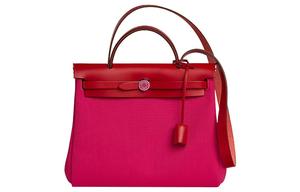 Сумка Herbag Zip через плечо из коровьей кожи и парусины с аппликацией, модель Regular, цвет Мексиканский розовый/Перечный красный HERMES