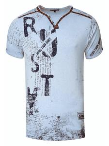 Футболка с V-образным вырезом, замшевыми деталями и заклепками синего цвета Rusty Neal