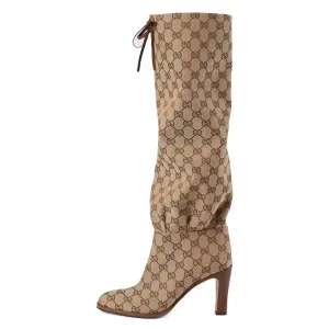 Кроссовки lisa gg canvas mid-heel boots 'beige ebony' Gucci, бежевый