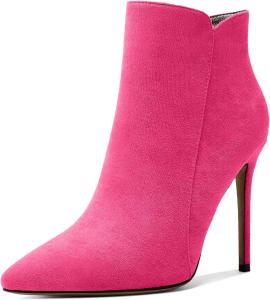 Женские ботильоны Soireelady на шпильке, с закрытым носком, высокие каблуки, ботильоны с молнией, элегантные ботинки на каблуке для осени и зимы, Suede Hot-Pink