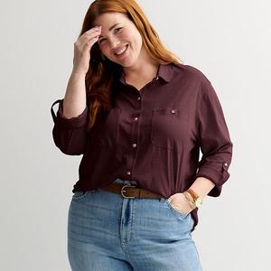 Футболка с пуговицами Plus size Sonoma Goods For Life, Proteus Plum