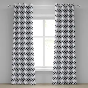 Штора ABAKUHAUS "Якорь" с люверсами, рисунок "Вода" с акулами и якорем - современная классика, модерн, рыба, декоративные двухпанельные шторы, 280 см x 245 см, цвет "Индиго" Abakuhaus