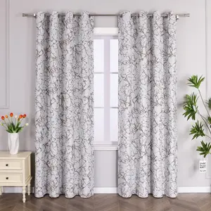 Плотные шторы , плотные, с люверсами и принтом Ветки, для спальни и гостиной, белые, 225 x 140 см (В x Ш), 1 шт. Joyswahl