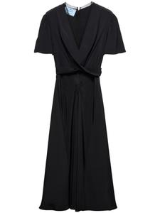 Prada платье миди с V-образным вырезом и короткими рукавами, черный