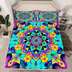 Erosebridal Комплект постельного белья Hippie Mandala Boho Floral с водяным рисунком в стиле бохо, градиент бирюзово-розовый, глубокий карман, Oriental 34