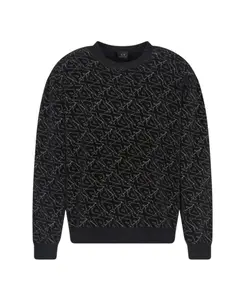 Свитер с круглым вырезом и логотипом по всей поверхности. Armani Exchange, черный